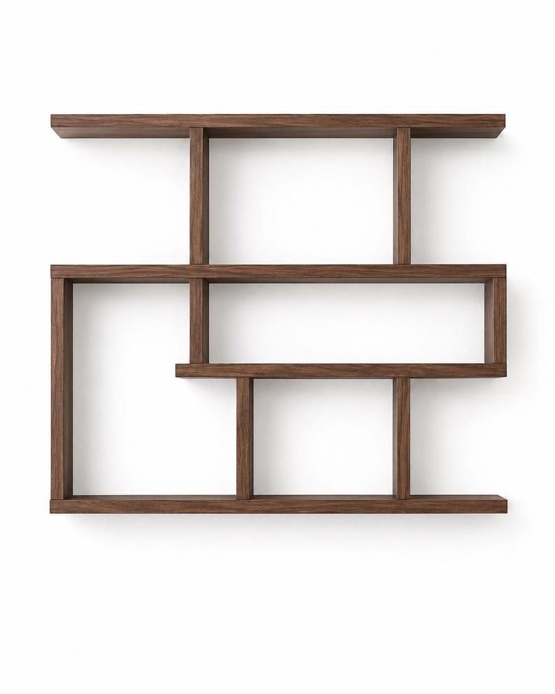 The Meridian Wooden Wall Display Shelf  Handcrafted Geometric Wall Decor